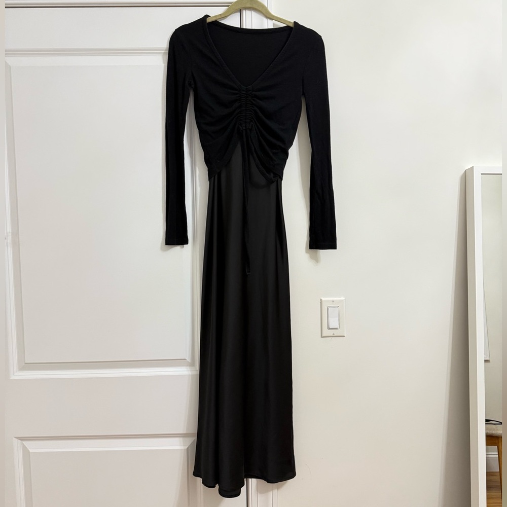 All Saints Black Satin Slip Dress with Knit Top Set - Picture 7 of 12